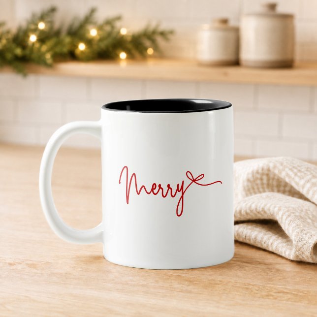 Tasse 2 Couleurs Noël Arc Rouge Joyeux Script (Créateur téléchargé)