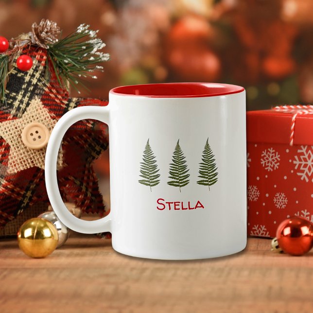 Tasse 2 Couleurs Noël artisanal - Jolie fougère d'arbre de Noël (Créateur téléchargé)