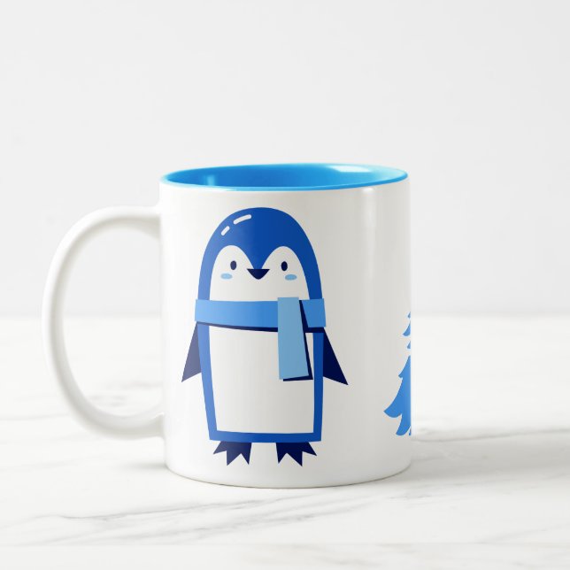 Tasse 2 Couleurs Noël blanc de pingouin mignon customisé (Gauche)