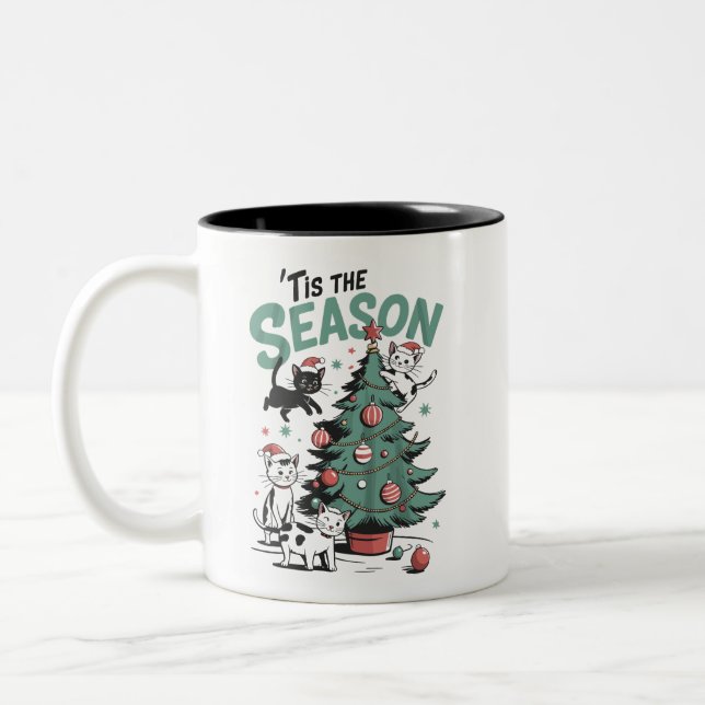 Tasse 2 Couleurs Noël Chat Retro C'Est La Saison Meowa Catmas (Gauche)