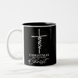 Tasse 2 Couleurs Noël Commence avec Jésus-Christ Croix Chrétien
