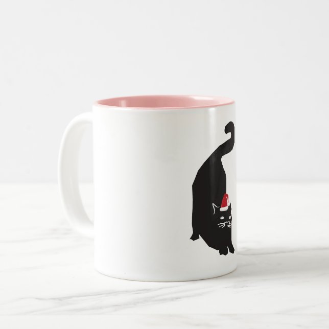 Tasse 2 Couleurs Noël de chat noir (Devant gauche)