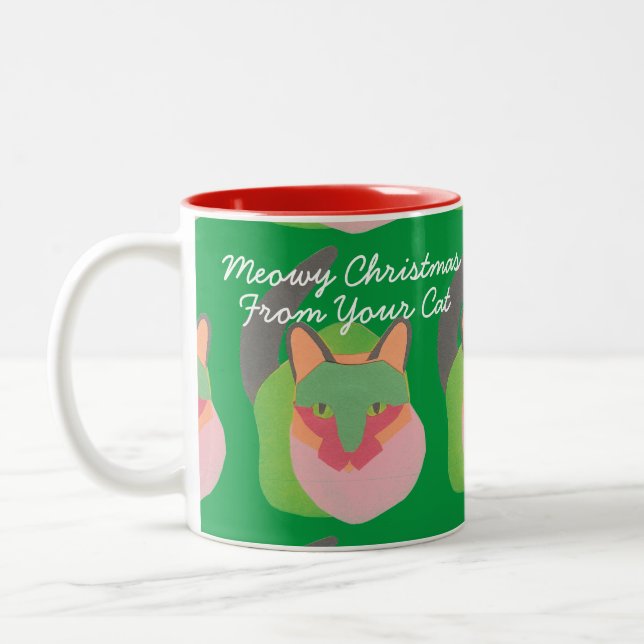 Tasse 2 Couleurs "Noël de Meowy de votre chat" a personnalisé le (Gauche)