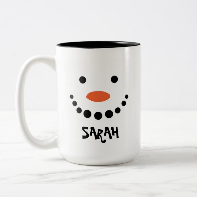 Tasse 2 Couleurs Noël de Snowman personnalisé (Gauche)