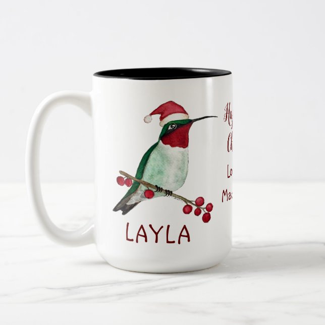 Tasse 2 Couleurs Noël des colibris personnalisés (Gauche)