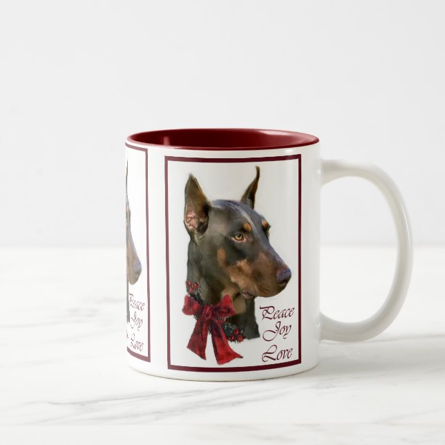 Tasse 2 Couleurs Noël Doberman Pinscher (Droit)