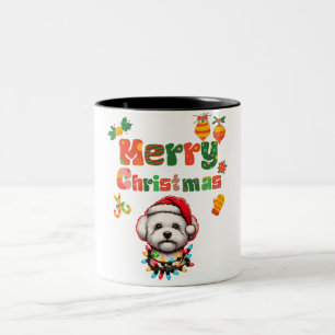 Tasse 2 Couleurs Noël du Casquette de Noël du chien mignon Bichon F