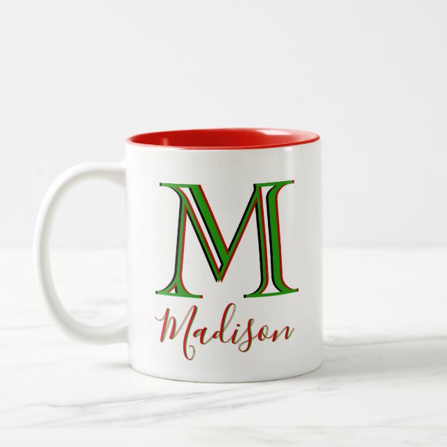 Tasse 2 Couleurs Noël élégant Nom personnalisé 3D Monogramme (Gauche)