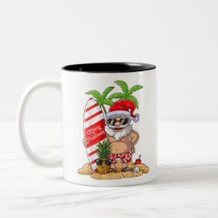 Tasse 2 Couleurs Noël en juillet Père Noël Hawaiian Summer Surf Sur