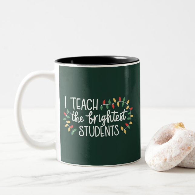 Tasse 2 Couleurs Noël Enseignant J'enseigne aux étudiants les plus  (Avec donut)