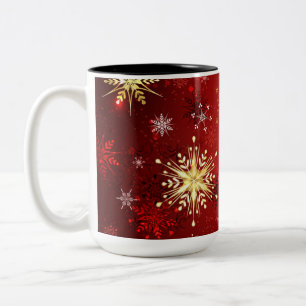 Tasse 2 Couleurs Noël Golden Snowflakes sur Arrière - plan rouge