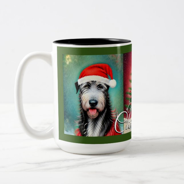 Tasse 2 Couleurs Noël Irish Wolfhounds et Tree (Gauche)