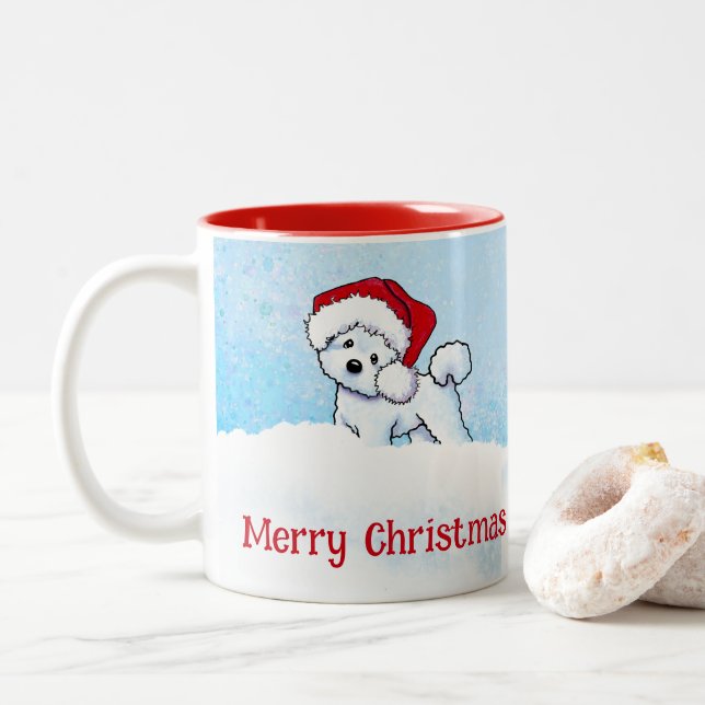 Tasse 2 Couleurs Noël KiniArt Bichon Frise (Avec donut)