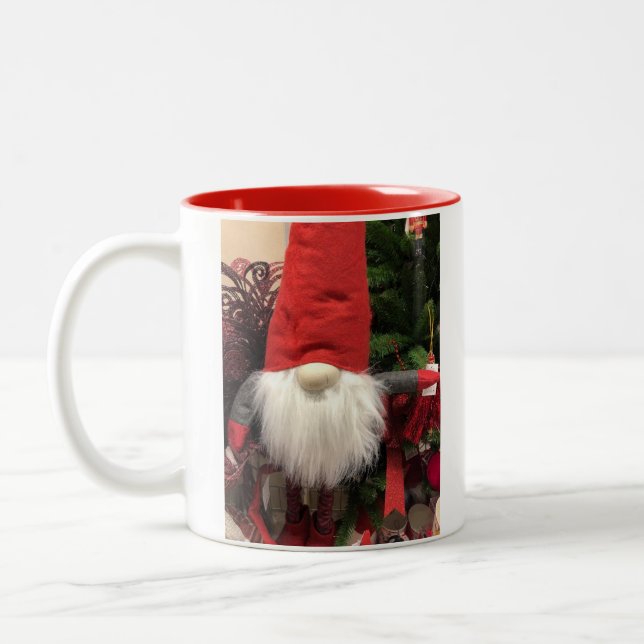 Tasse 2 Couleurs Noël Lituanien polonais Gnome rouge à l'intérieur (Gauche)