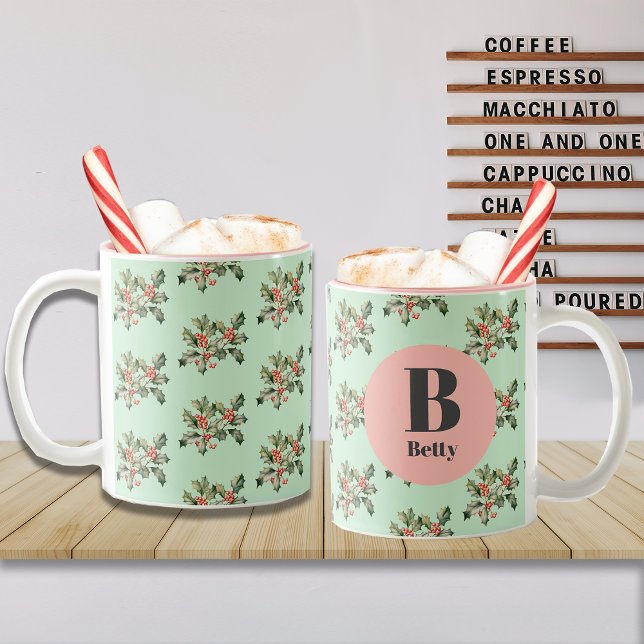 Tasse 2 Couleurs Noël Macaron Mistletoe Nom personnalisé (Créateur téléchargé)