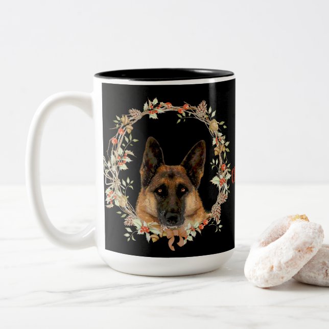 Tasse 2 Couleurs Noël magnifique de berger allemand (Avec donut)