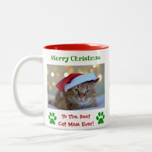 Tasse 2 Couleurs Noël Meilleur Chat Maman Ever Pet Photo