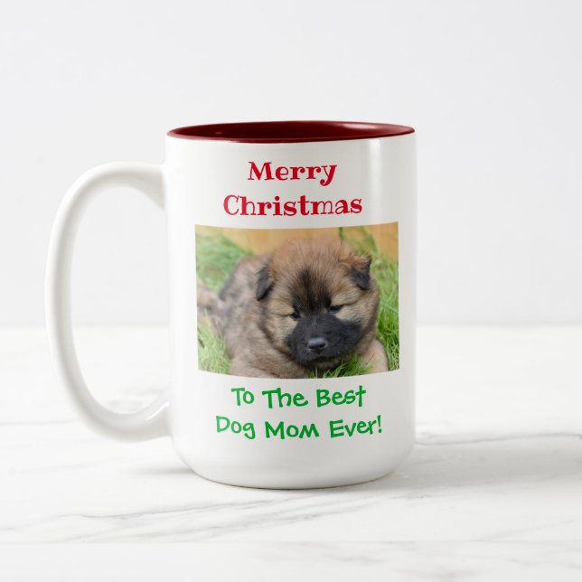 Tasse 2 Couleurs Noël Meilleur chien Maman Jour animal de compagnie (Gauche)