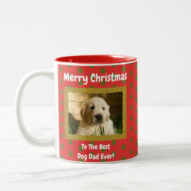 Tasse 2 Couleurs Noël Meilleur Chien Papa Jamais Pet Photo (Gauche)