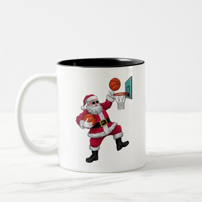 Tasse 2 Couleurs Noël Père Noël Dunking Un Basket-ball Noël (Gauche)
