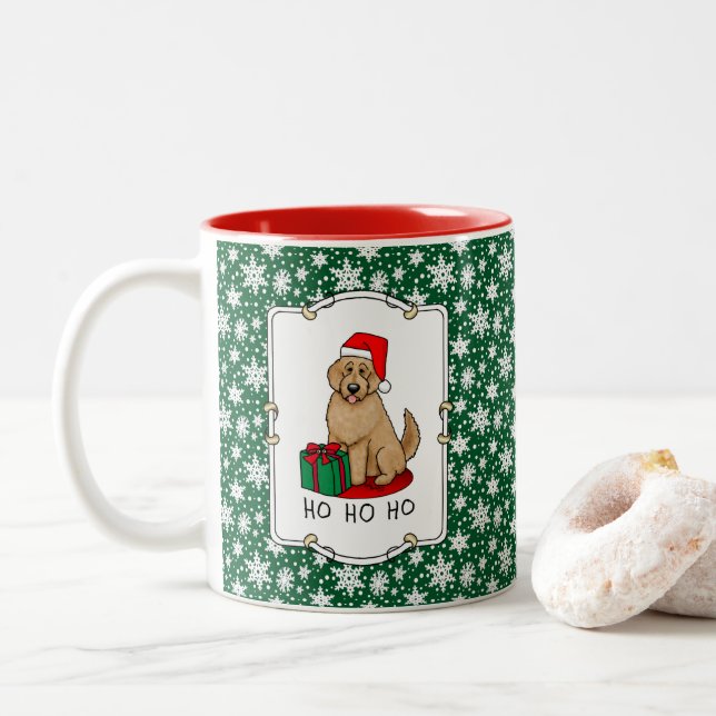 Tasse 2 Couleurs Noël Père Noël Goldendoodle (rouge or) Chien migno (Avec donut)