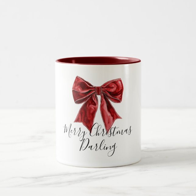 Tasse 2 Couleurs Noël personnalisé Chic Red Bow (Centre)