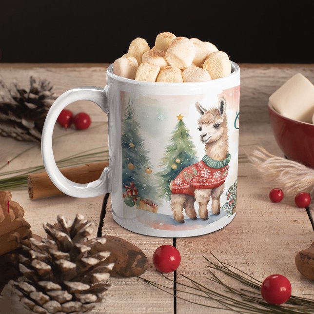 Tasse 2 Couleurs Noël personnalisé Cute Lama (Créateur téléchargé)