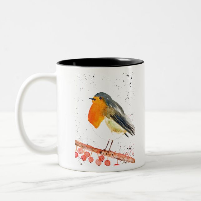 Tasse 2 Couleurs Noël robin Oiseau hiver Neige Noël Festif (Gauche)