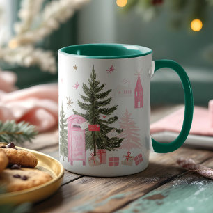 Tasse 2 Couleurs Noël rose Père Noël Reindeer North Pôle Village