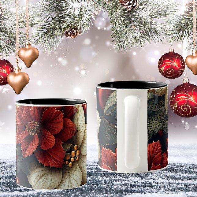 Tasse 2 Couleurs Noël Rouge Poinsettia (Perfect coffee mug to have your Christmas morning coffee!)