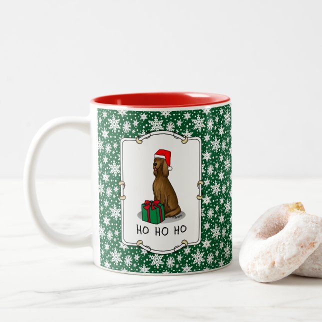 Tasse 2 Couleurs Noël Santa Hat Irlandais Setter Chien (rouge 1) mi (Avec donut)