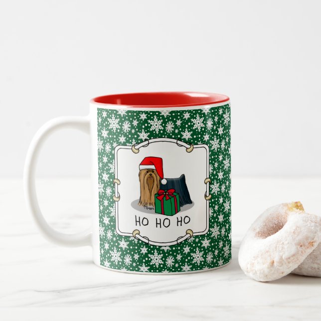 Tasse 2 Couleurs Noël Santa Hat Yorkshire Terrier Yorkie Cute (Avec donut)
