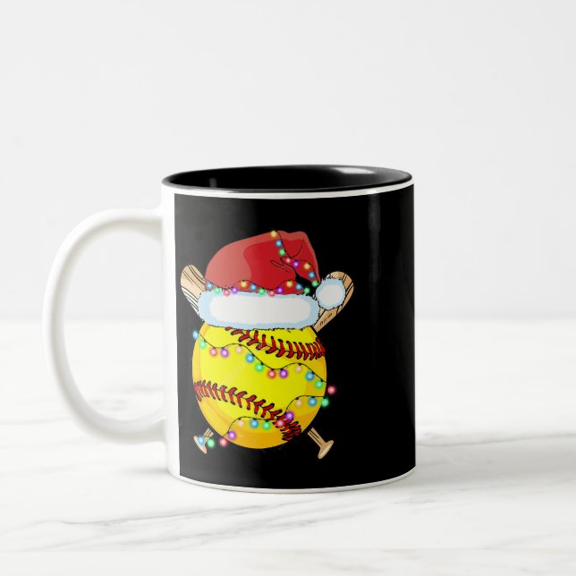 Tasse 2 Couleurs Noël Softball Santa Hat Reindeer Lumières Noël (Gauche)