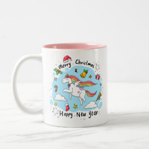 Tasse 2 Couleurs Noël Unicorne Doodle rose