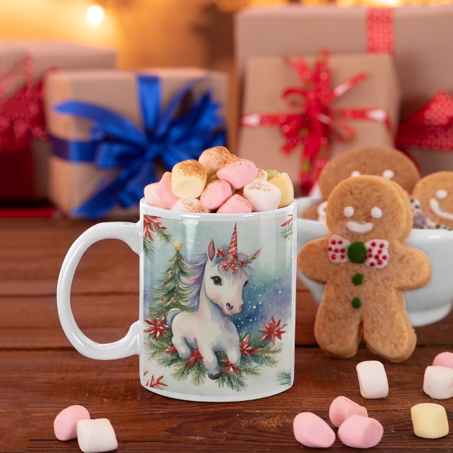 Tasse 2 Couleurs Noël Unicorne Fête Personnalisée (Créateur téléchargé)