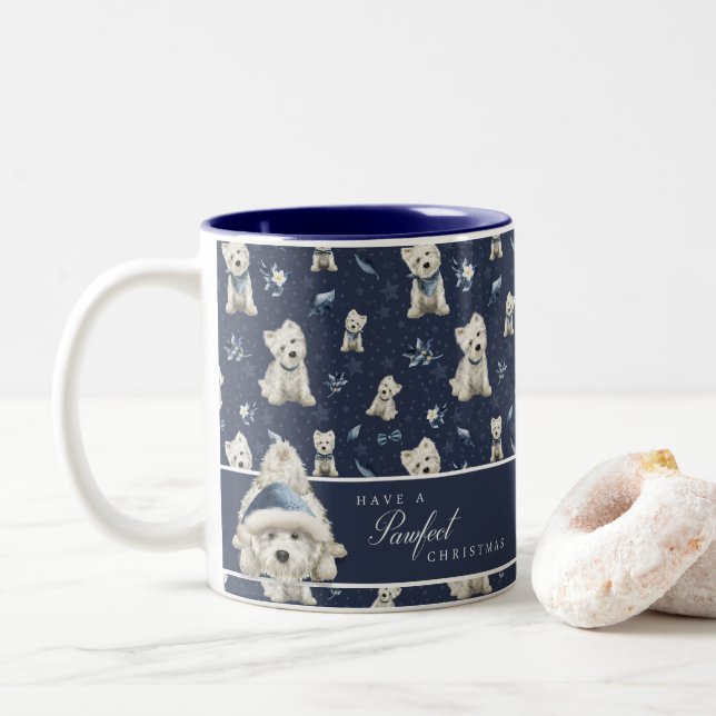 Tasse 2 Couleurs Noël Westie blanc (Avec donut)