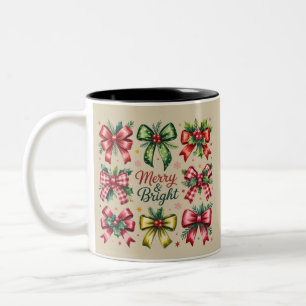 Tasse 2 Couleurs Noeud Coquet Noël Santa Vintage Xmas