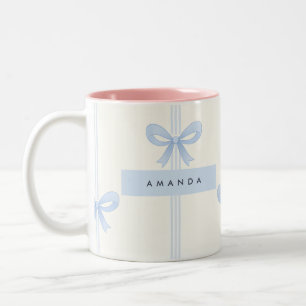 Tasse 2 Couleurs Nœud en ruban bleu pastel doux Coquette personnali
