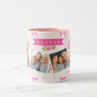 Tasse 2 Couleurs Nœud Floral Féminin Coquette Rose Personnalisé