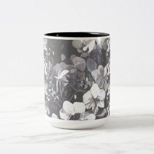 Tasse 2 Couleurs Noir, blanc, gris, floral multi de grain