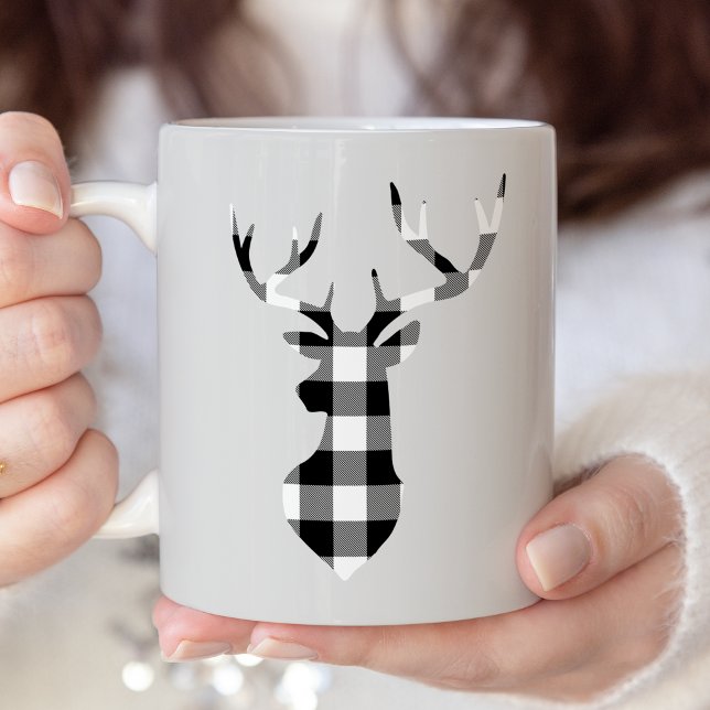 Tasse 2 Couleurs Noir Buffalo Plaid Noir Cerf Silhouette (Créateur téléchargé)