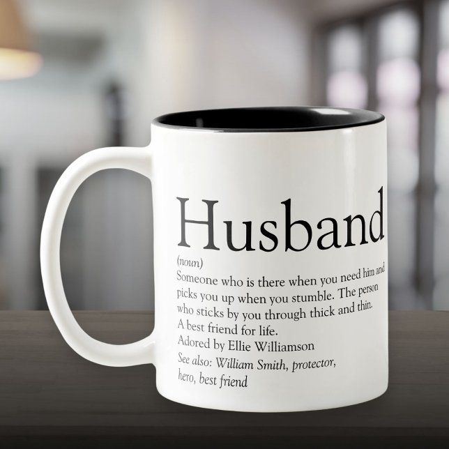 Tasse 2 Couleurs Noir et blanc Définition du mari Cool moderne (Black and White Modern Cool Husband Definition Two-Tone Coffee Mug)