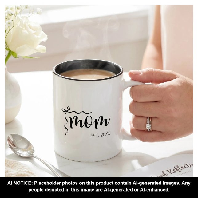 Tasse 2 Couleurs Noir et Blanc Écriture Ruban Maman Élégante (Créateur téléchargé)