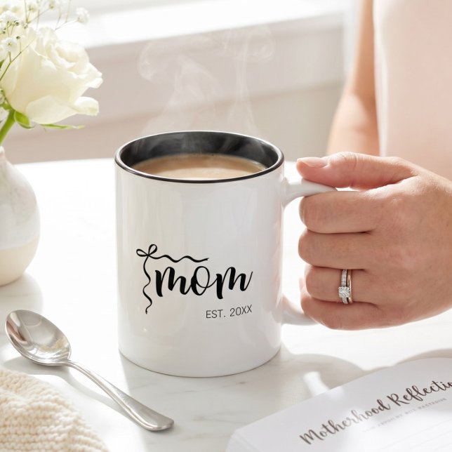 Tasse 2 Couleurs Noir et Blanc Écriture Ruban Maman Élégante (Créateur téléchargé)