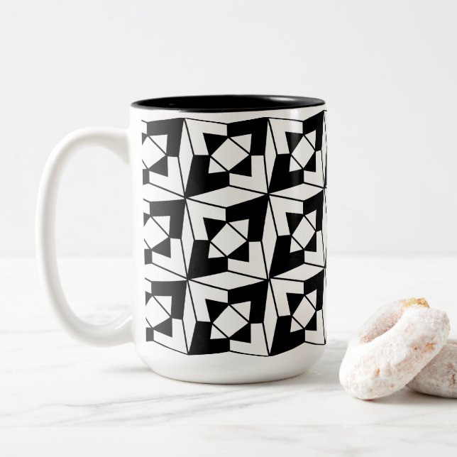 Tasse 2 Couleurs Noir et Blanc Moderne Géométrique  (Avec donut)