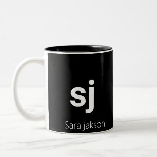 Tasse 2 Couleurs Noir et blanc Nom initial Monogramme minimal moder