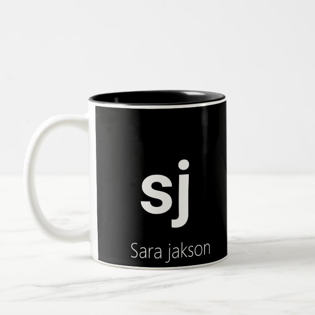 Tasse 2 Couleurs Noir et blanc Nom initial Monogramme minimal moder (Gauche)
