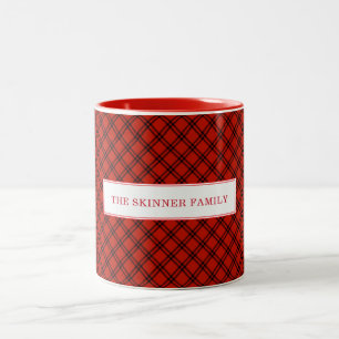 Tasse 2 Couleurs Noir et Rouge Carreaux Noël Personnalisé