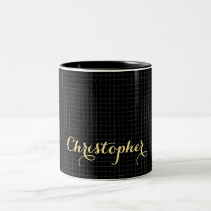 Tasse 2 Couleurs Noir moderne À damiers Élégant Faux Gold Name C