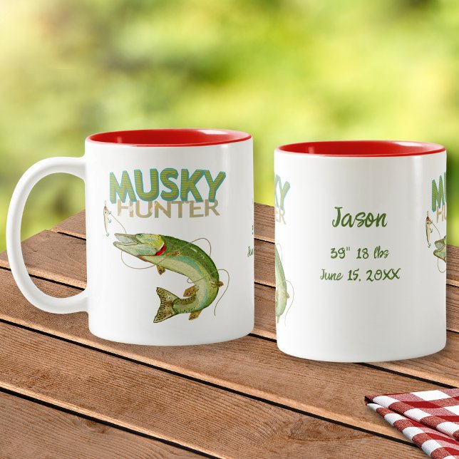 Tasse 2 Couleurs Nom Date Mesures Chasseur de Maskinongé (Créateur téléchargé)